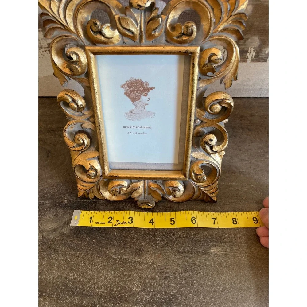Ornate Gold Baroque Picture Frame Distressed Gilded Scroll 3.5x5 Tabletop Decor